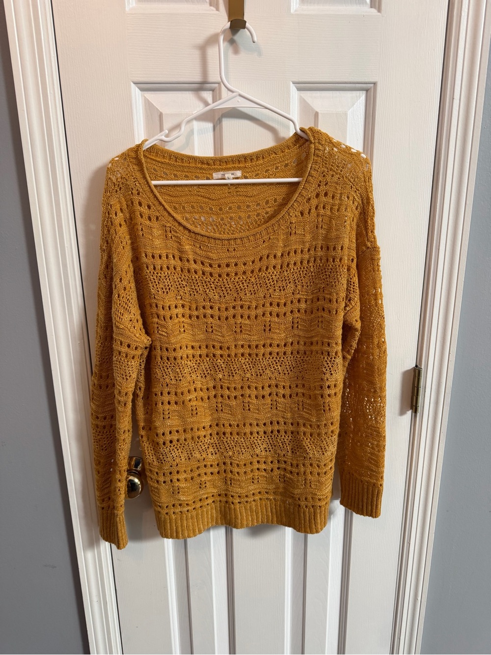 Maurices Mustard Open-Knit Scoop-Neck Sweater